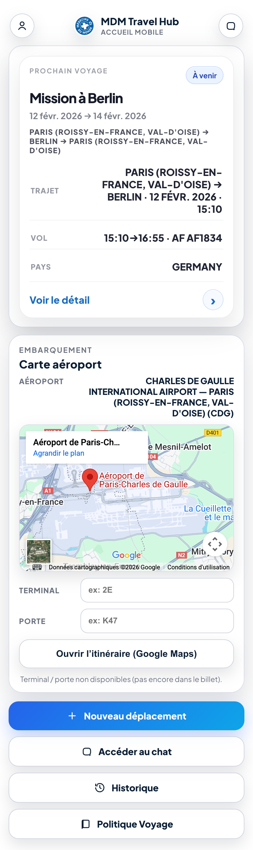Navigation mobile du hub